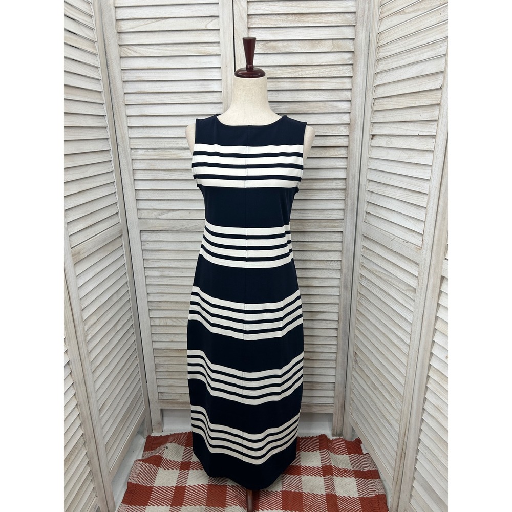 NEW J.Crew Maxi Dress Small Navy Blue Women Striped Sleeveless Knit CV652
